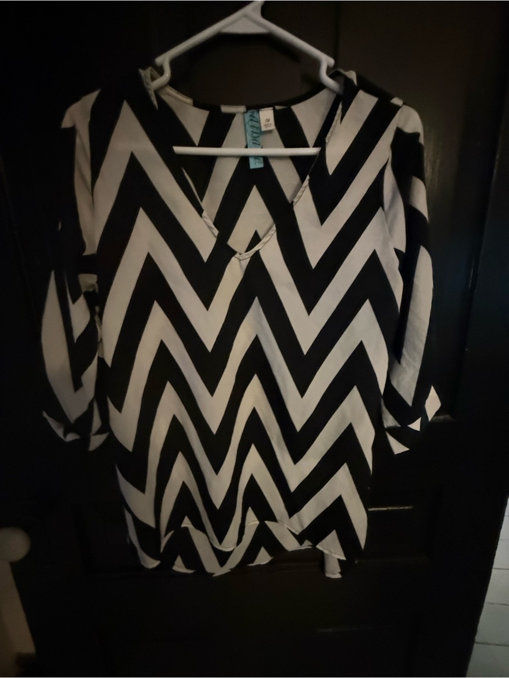 Nicole Black & White Chevron V-Neck Blouse